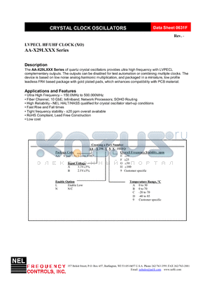 AA-A29LLDG-FREQ datasheet - LVPECL HF/UHF CLOCK (XO)