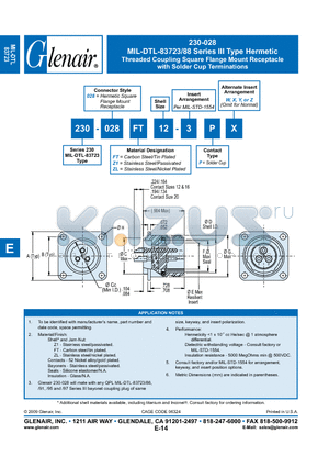 230-028FT16-3PW datasheet - Threaded Coupling Square Flange Mount Receptacle