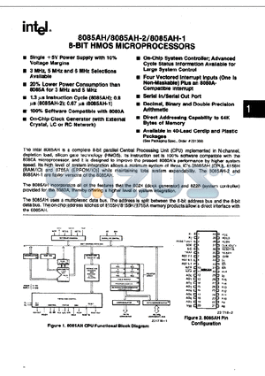 D8085AH datasheet - 8-BIT HMOS MICROPROCESSORS