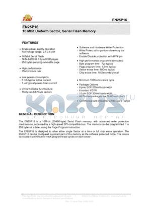 EN25P16-50VIP datasheet - 16 Mbit Uniform Sector, Serial Flash Memory