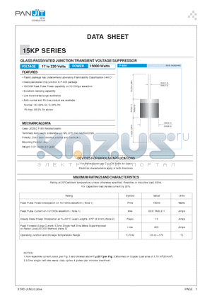 15KP58A datasheet - GLASS PASSIVATED JUNCTION TRANSIENT VOLTAGE SUPPRESSOR