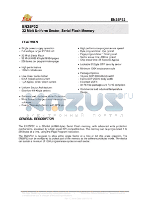 EN25P32-100FC datasheet - 32 Mbit Uniform Sector, Serial Flash Memory