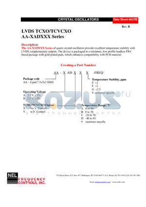 AA-AADXA9-FREQ datasheet - LVDS TCXO/TCVCXO