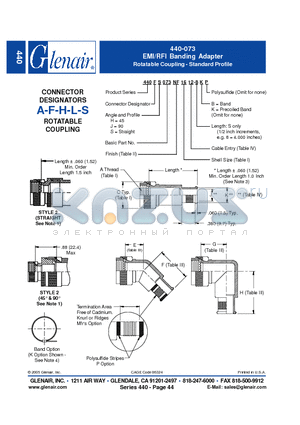 440FJ073NF16 datasheet - EMI/RFI Banding Adapter Rotatable Coupling - Standard Profile
