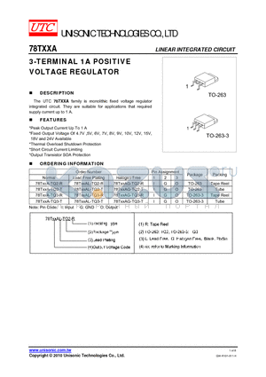 78TXXAG-TQ3-T datasheet - 3-TERMINAL 1A POSITIVE VOLTAGE REGULATOR