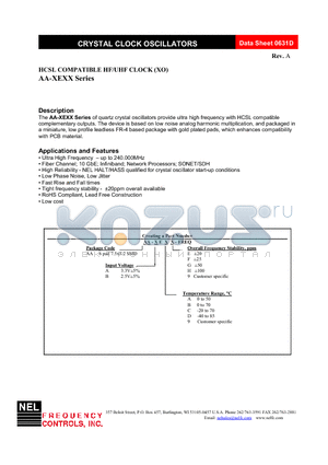 AA-AEC9-FREQ datasheet - HCSL COMPATIBLE HF/UHF CLOCK (XO)