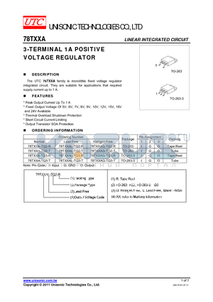 78TXXAL-TQ2-T datasheet - 3-TERMINAL 1A POSITIVE VOLTAGE REGULATOR