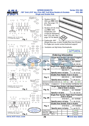 310 datasheet - INTERCONNECTS .100 Grid (.018 dia.) Pins SMT Gull Wing Headers & Sockets Single and Double Row
