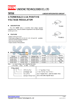 78TXXL-TQ3-R datasheet - 3-TERMINALS 0.5A POSITIVE VOLTAGE REGULATOR