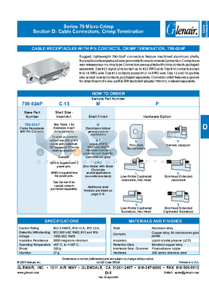 790-024PC-13MK datasheet - Cable Connectors, Crimp Termination