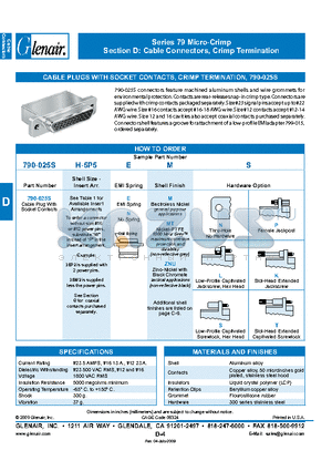 790-025SH-5P5NML datasheet - Cable Connectors, Crimp Termination