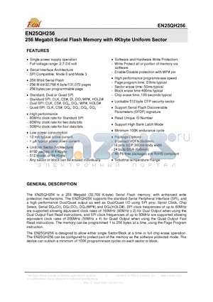 EN25QH256-80BBIP datasheet - 256 Megabit Serial Flash Memory with 4Kbyte Uniform Sector