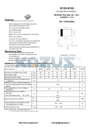 B120 datasheet - Schottky Barrier Rectifiers