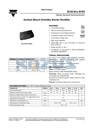 B120 datasheet - Surface Mount Schottky Barrier Rectifier