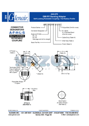 440FN075NF18 datasheet - EMI/RFI Banding Adapter Self-Locking Rotatable Coupling - Full Radius Profile