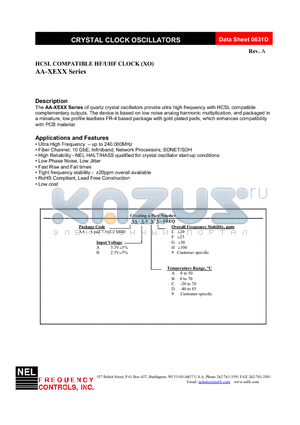 AA-BEAF-FREQ datasheet - HCSL COMPATIBLE HF/UHF CLOCK (XO)