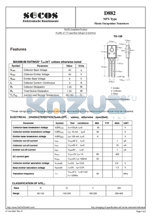 D882 datasheet - Plastic Encapsulate Transistors