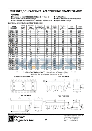 D8CB101150 datasheet - ETHERNET / CHEAPERNET LAN COUPLING TRANSFORMERS