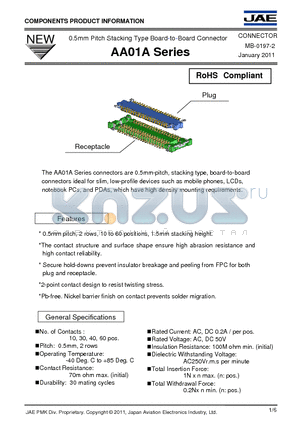 AA01A datasheet - 0.5mm Pitch Stacking Type Board-to-Board Connector