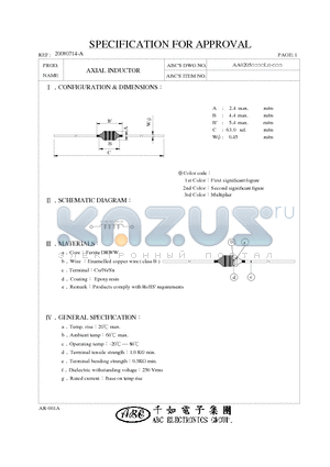 AA02051R0KL datasheet - AXIAL INDUCTOR