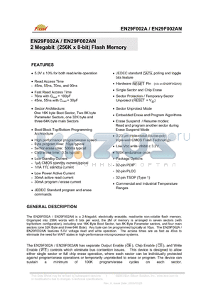 EN29F002AB-70PI datasheet - 2 Megabit (256K x 8-bit) Flash Memory