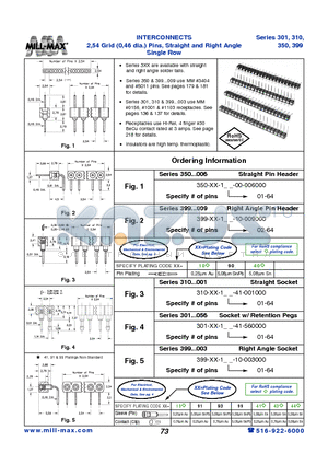 310-43-101-41-001000 datasheet - INTERCONNECTS 2,54 Grid (0,46 dia.) Pins, Straight and Right Angle Single Row