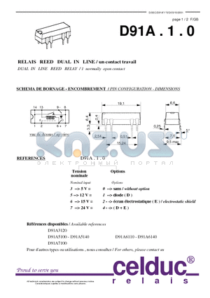 D91A7100 datasheet - DUAL IN LINE REED RELAY / 1 normally open contact