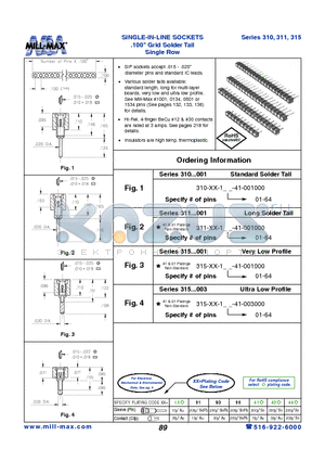 310-93-120-41-001000 datasheet - SINGLE-IN-LINE SOCKETS .100 Grid Solder Tail Single Row