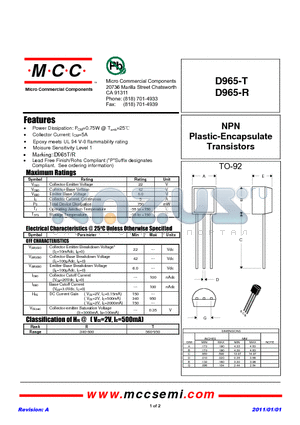 D965-T datasheet - NPN Plastic-Encapsulate Transistors