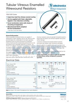 APL1609-10RGI datasheet - Tubular Vitreous Enamelled Wirewound Resistors