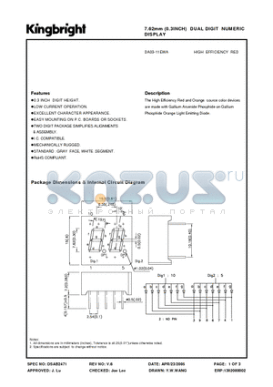 DA03-11EWA datasheet - 7.62mm (0.3INCH) DUAL DIGIT NUMERIC DISPLAY