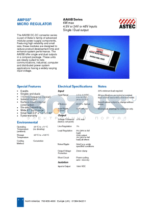 AA05B-024L-050S datasheet - 6W max 4.5V or 24V or 48V inputs Single / Dual output