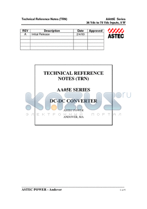 AA05E-048L-050S datasheet - 36 Vdc to 75 Vdc Inputs, 5 W