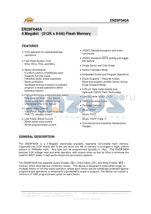 EN29F040A-45PIP datasheet - 4 Megabit (512K x 8-bit) Flash Memory