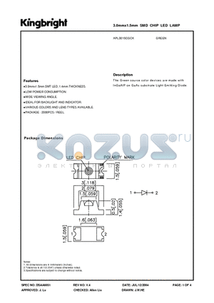 APL3015CGCK datasheet - 3.0mmx1.5mm SMD CHIP LED LAMP