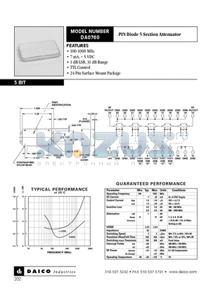 DA0760 datasheet - PIN Diode 5 Section Attenuator