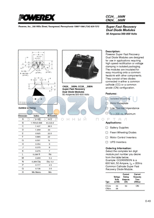 CN24500N datasheet - Super Fast Recovery Dual Diode Modules 50 Amperes/300-600 Volts