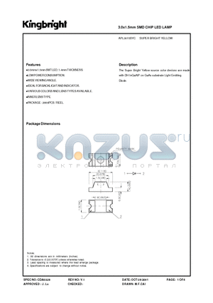 APL3015SYC datasheet - 3.0x1.5mm SMD CHIP LED LAMP