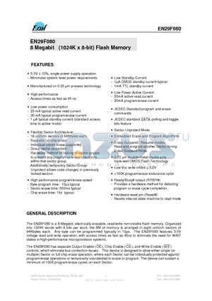 EN29F08050TI datasheet - 8 Megabit (1024K x 8-bit) Flash Memory