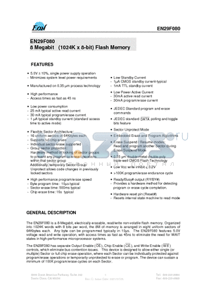 EN29F08090TI datasheet - 8 Megabit (1024K x 8-bit) Flash Memory