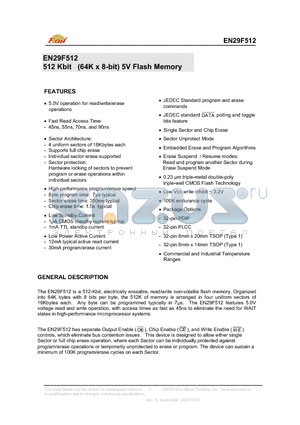 EN29F512-45SIP datasheet - 512 Kbit (64K x 8-bit) 5V Flash Memory