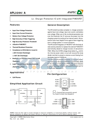 APL3206QBI-TRG datasheet - Li Charger Protection IC with Integrated P-MOSFET