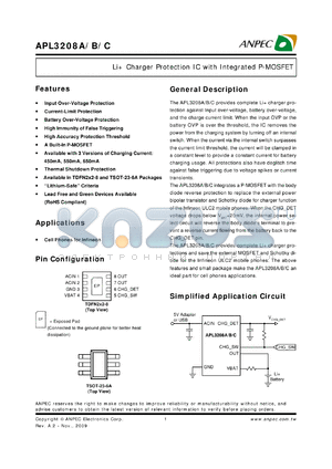 APL3208ACTI-TRG datasheet - Li Charger Protection IC with Integrated P-MOSFET