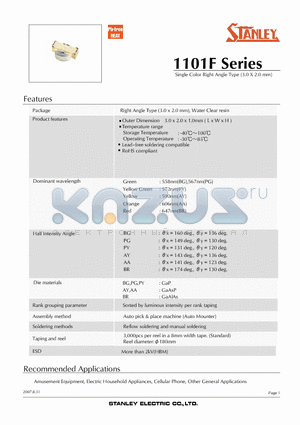 AA1101F datasheet - Single Color Right Angle Type (3.0 X 2.0 mm)