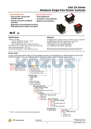 DA101J1GS202QF datasheet - Miniature Single Pole Rocker Switches