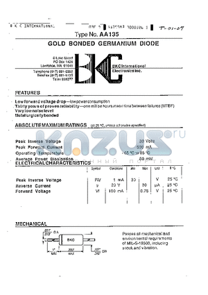 AA135 datasheet - GOLD BONDED GERMANIUM DIODE