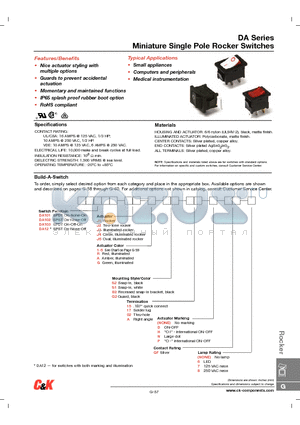 DA101J1RS215DQF6 datasheet - Miniature Single Pole Rocker Switches