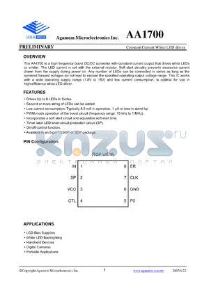 AA1700 datasheet - Constant Current White LED driver