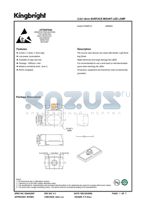 AA2214VR4D1S datasheet - 2.2x1.4mm SURFACE MOUNT LED LAMP