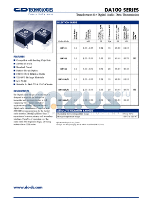 DA102MR datasheet - Transformers for Digital Audio Data Transmission